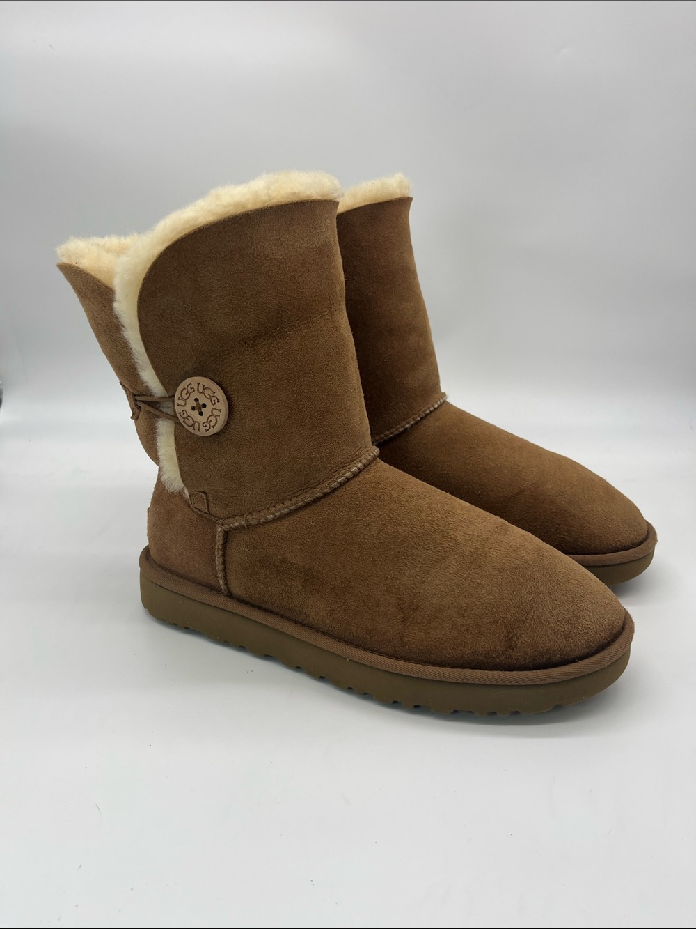 UGG Chestnut Suede Shearling Button Mid-Calf Boots